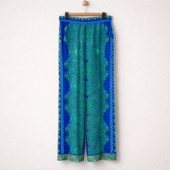 Johnny Was NWT Lauchlen Dolce Boho Print 100% Silk Wide Leg Pants | Size L - Picture 3 of 5